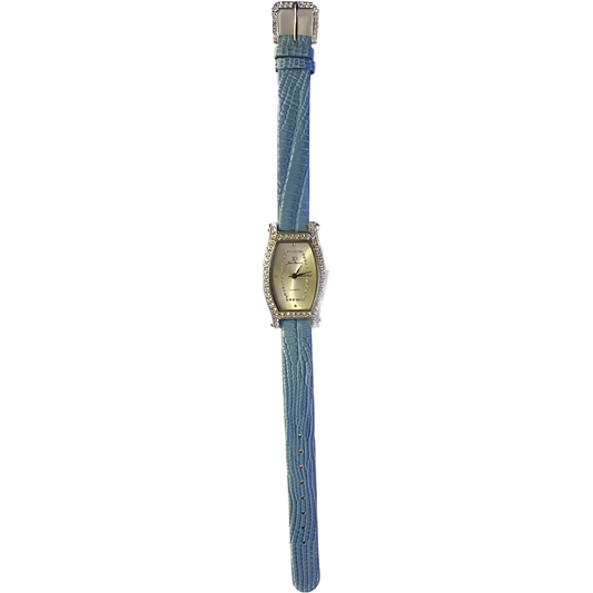 Light Blue Exotic Leather Band Watch with Diamond Pave Setting